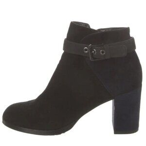 Aquatalia Black Navy Suede Block Heel Buckle Detail Ankle Boots Size 7
